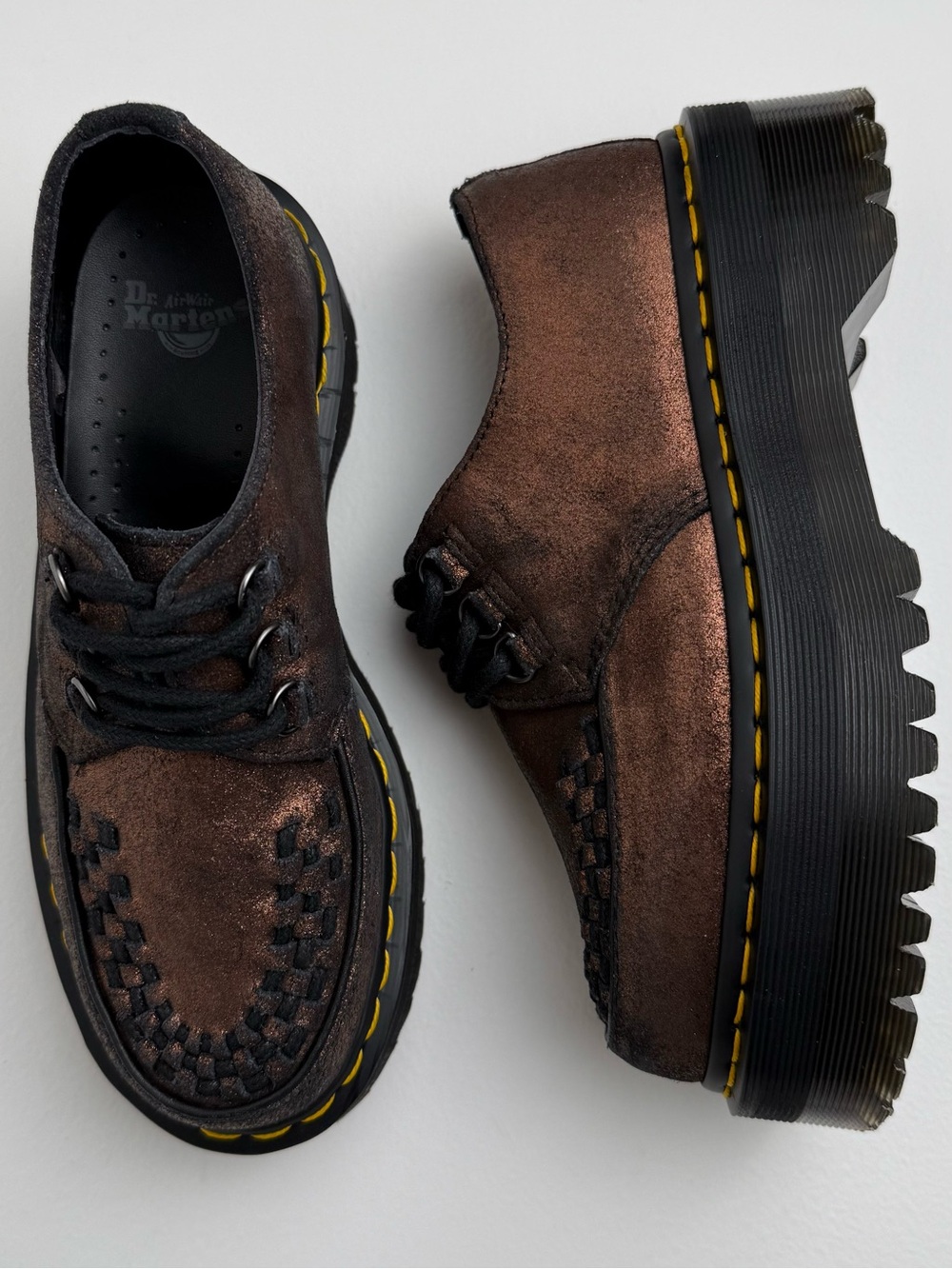 Dr. Martens Ashley Platform Metallic Leather Quad Retro Creeper Oxfords UK 4